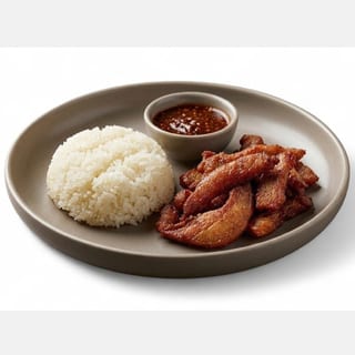 Fried Garlic Pork & Sticky Rice & Sauce
